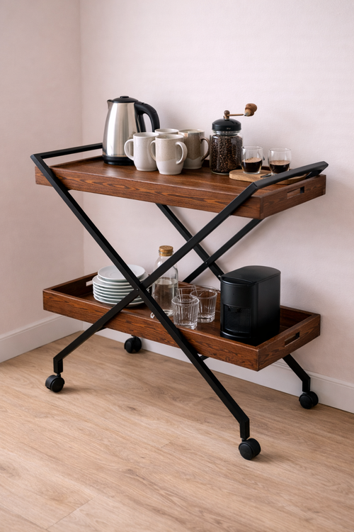 X-Coffee Serving Cart with Wheels - Side Table and Practical Drink Cart for Home and Office