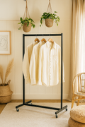  Metal Clothes Stand, Easy Assembly , Space-Saving Organizer for Home, Bedroom & Laundry Room,  Wheel casters for portability