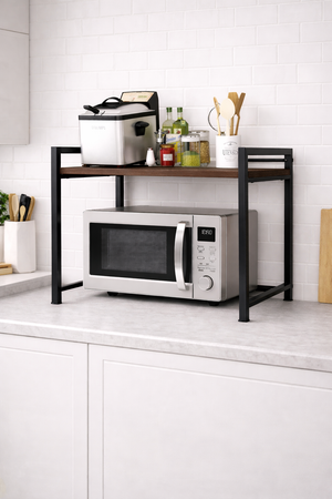 Microwave Oven Organizer Rack for Kitchen Counter - Double Platform for Extra Storage - stability and a clean modern look for your kitchen. (No Wheels, 1 Shelf)